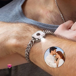 Custom Photo Projection Bracelet for Him, Personalized Hidden Picture Jewelry, Memorial Gift for Dad, Anniversary, Birthday, Father’s Day