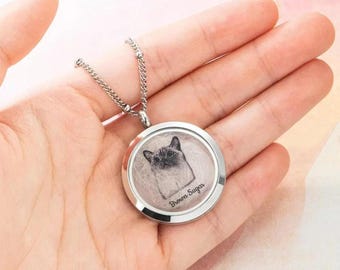 Collana commemorativa personalizzata per animali domestici, con foto e ricordo in pelliccia