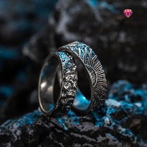 Sun and Moon Couple Rings: Matching Promise Bands, Celestial Jewelry
