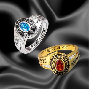 Personalize Graduation Gift for High School or College Seniors, Class of 2025. Custom Sterling Silver Class Ring for Her or Him.
