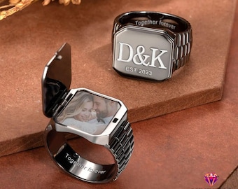 Chevalière personnalisée en argent sterling avec gravure photo pour homme - Cadeau commémoratif