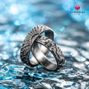 Anelli di coppia Sole e Luna: fedi nuziali abbinate, gioielli celestiali