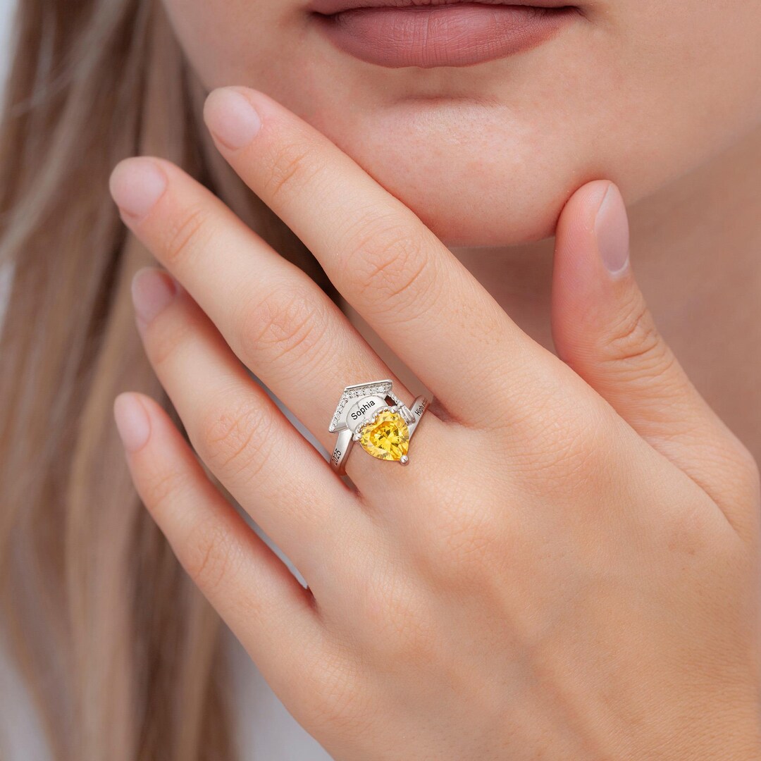 Graduation Rings Hat Custom Graduation Cap Ring Heart Birthstone - Etsy
