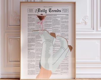 Espresso Martini Wall Art | Newspaper Cowgirl Boots print, Feminist Print, Preppy Western Digital Wall Art, Home Bar Décor, Digital Download
