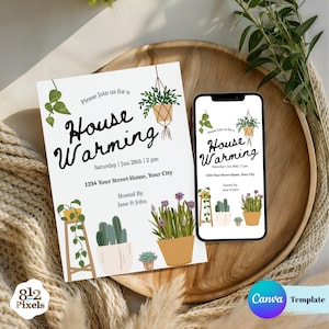 Plant Lover Housewarming Party Invitation | Editable Housewarming Invite, Party Invitation Canva Template, Printable & Digital Invite