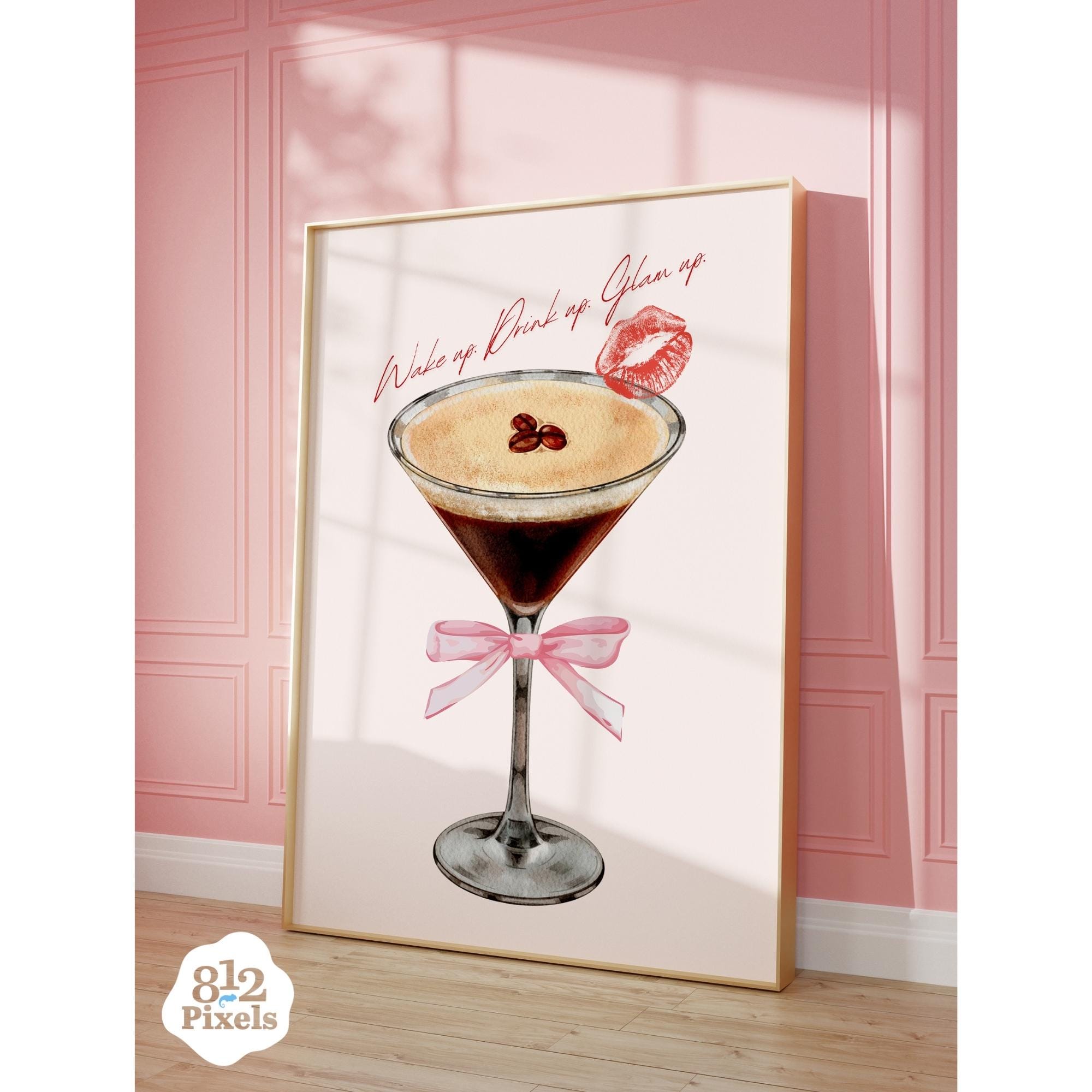 Coquette Espresso Martini Wall Art | Trendy Wall Art, Coffee Bar Poster, Femme Fatale Print, Pink Bow Coquette Room Decor, Digital Download