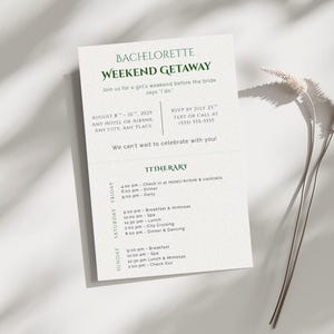 Bachelorette Weekend Itinerary, Invitation, Checklist & Packing List Bundle - Sage Green Beige Minimalist 6x9&#39;&#39; Printable Template