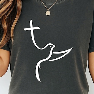 Christian Dove Cross PNG-Jesus Christian Symbol Design-God Religious Bible Faith Sign-Modern Holy Spirit Minimalist Line Art for Shirt