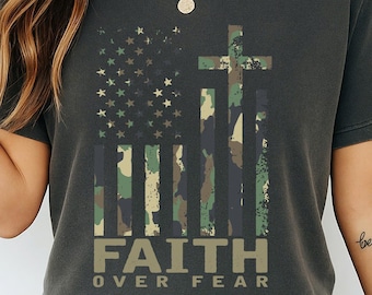 Faith Over Fear PNG: Camo American Flag Cross-Christian Military Design-Christian Religious Design png-Bible verse Png (Digital Download)