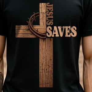 Jesus Saves T-Shirt Shirt, Wooden Cross Shirt, Christian Shirt, Faith Shirt png svg vector