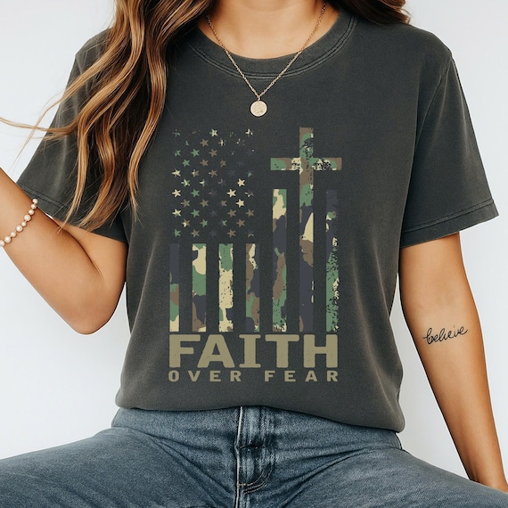 Faith Over Fear PNG: Camo American Flag Cross-Christian Military Design-Christian Religious Design png-Bible verse Png (Digital Download)