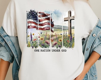 Jesus png-One nation under god png-Faith and Freedom Shirt Design PNG-American Flag Cross Digital-Religious Shirt png-Digital PNG File