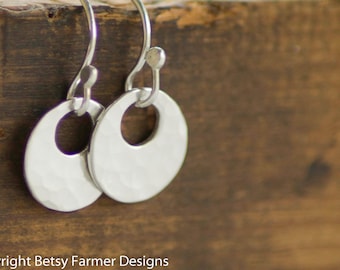 Simple Circle Sterling Silver Earrings - Rustic Hammered Finish