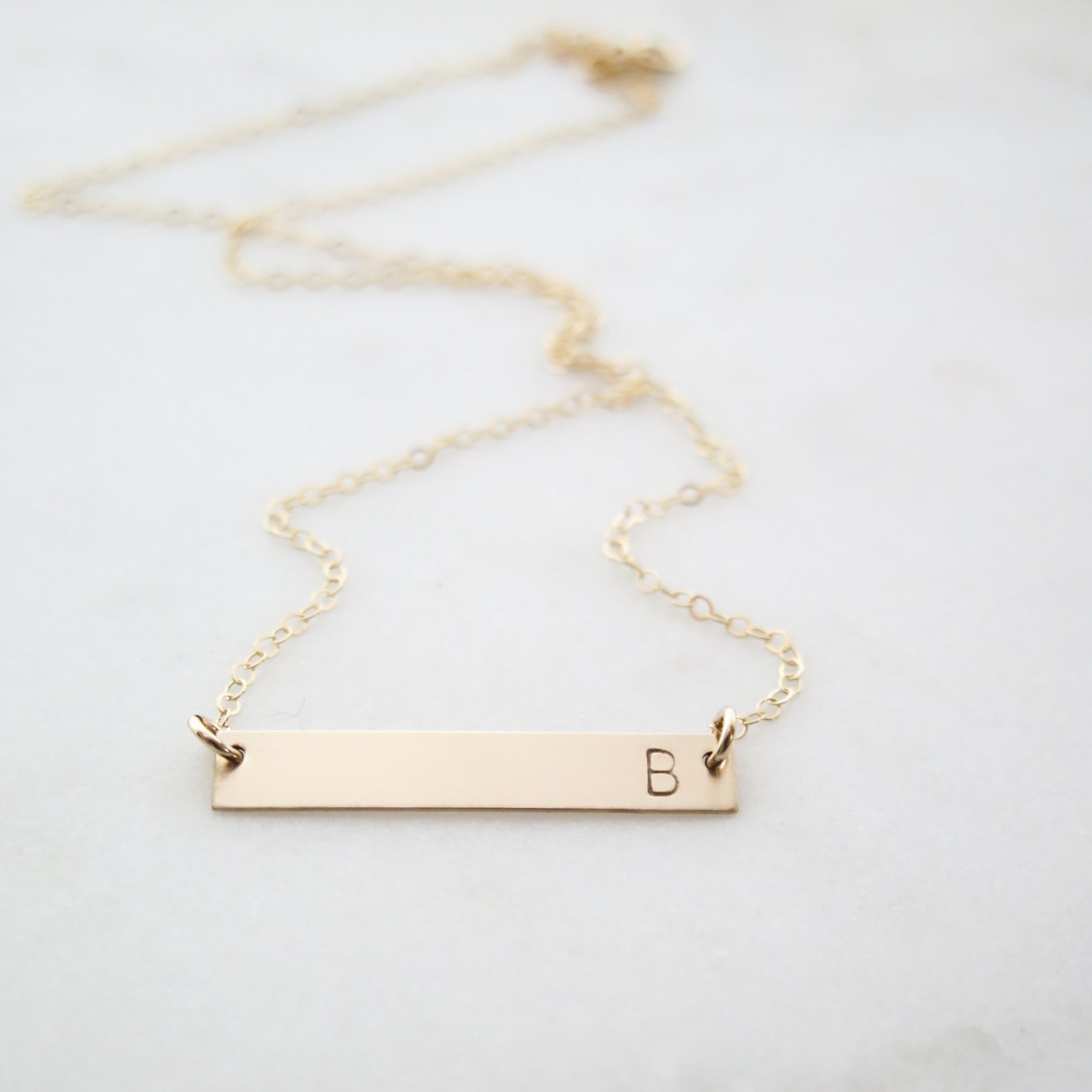 Custom Initial Gold Bar Necklace Simple Dainty Letter Hand Etsy