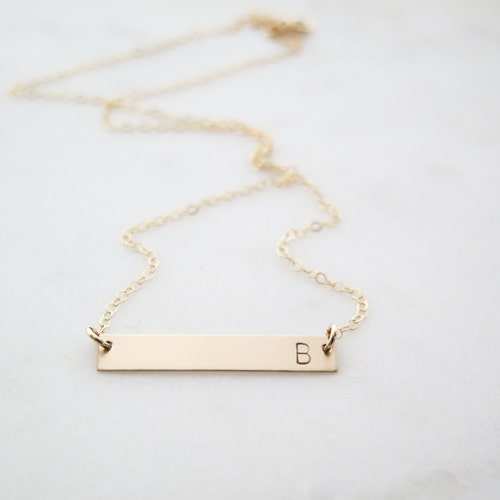 Custom Initial Gold Bar Necklace Simple 