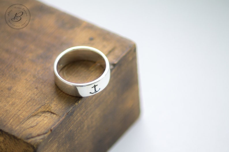 Anchor Ring Sterling Silver Hand Stamped by Betsy Farmer Designs Simple Nautical Minimal image 4