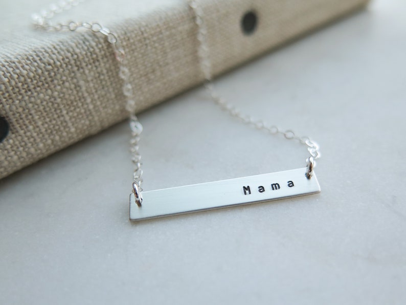 Mama Necklace Rose Gold Fill Bar Necklace Hand Stamped Jewelry by Betsy Farmer Designs Sterling and 14 KT Gold Fill image 7