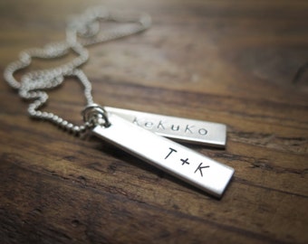 Hand Stamped Jewelry - Rectangle Tags - Necklace Sterling Silver - by Betsy Farmer Designs