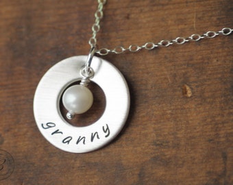 Granny Necklace - Hand Stamped Sterling Silver Jewelry - Mothers Day Gift - by Betsy Farmer Designs