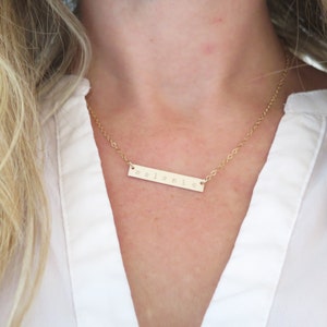 Personalized Date Custom Gold Fill Bar Necklace Hand Stamped Jewelry by Betsy Farmer Designs image 2