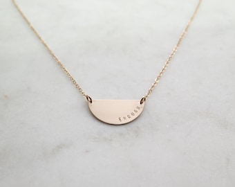 ENOUGH - Hand Stamped Half Moon Necklace - Word of the Year - Personalized by Betsy Farmer Designs