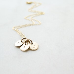 Dainty Initial Necklace / 14k Gold Fill Hand Stamped Tiny Discs Necklace Personalized Customizable by Betsy Farmer Designs image 7