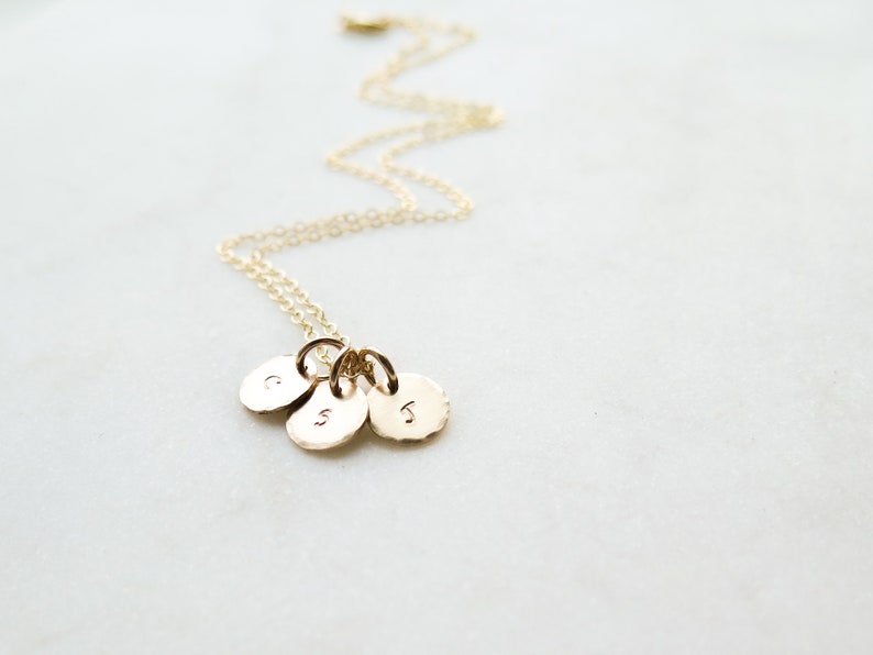 Dainty Initial Necklace / 14k Gold Fill Hand Stamped Tiny Discs Necklace Personalized Customizable by Betsy Farmer Designs image 7