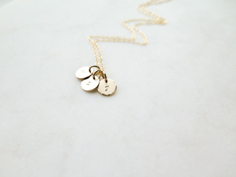 Dainty Initial Necklace / 14k Gold Fill Hand Stamped Tiny Discs Necklace Personalized Customizable by Betsy Farmer Designs image 6