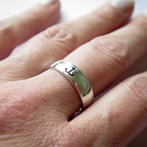 Anchor Ring Sterling Silver Hand Stamped by Betsy Farmer Designs Simple Nautical Minimal image 2