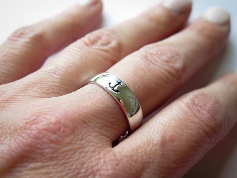 Anchor Ring Sterling Silver Hand Stamped by Betsy Farmer Designs Simple Nautical Minimal image 2