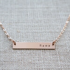 Mama Necklace Rose Gold Fill Bar Necklace Hand Stamped Jewelry by Betsy Farmer Designs Sterling and 14 KT Gold Fill Rose Gold Fill