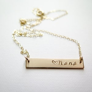 Nana Necklace with Heart - Personalized with your name - 14k Gold Fill Hand Stamped Jewelry - Betsy Farmer Designs