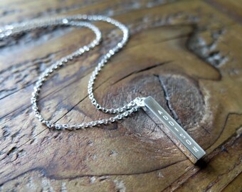 4 Sided Bar Necklace - Custom Stamped - Hand Stamped Silver Plated Bronze Bar Personalized by Betsy Farmer Designs