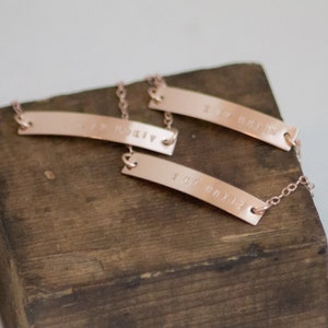 Rose Gold Fill Bar Bracelet Personalized Nameplate Customized Roman Numerals Hand Stamped Sterling Silver and 14 Kt Gold Fill Available Also image 3