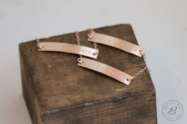 Rose Gold Fill Bar Bracelet Personalized Nameplate Customized Roman Numerals Hand Stamped Sterling Silver and 14 Kt Gold Fill Available Also image 3
