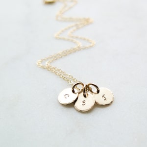 Dainty Initial Necklace / 14k Gold Fill Hand Stamped Tiny Discs Necklace Personalized Customizable by Betsy Farmer Designs image 8