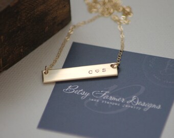 Double Sided Gold Bar Necklace - 14k Gold Fill - Thick - Hand Stamped Jewelry - Layering Necklace by Betsy Farmer Designs