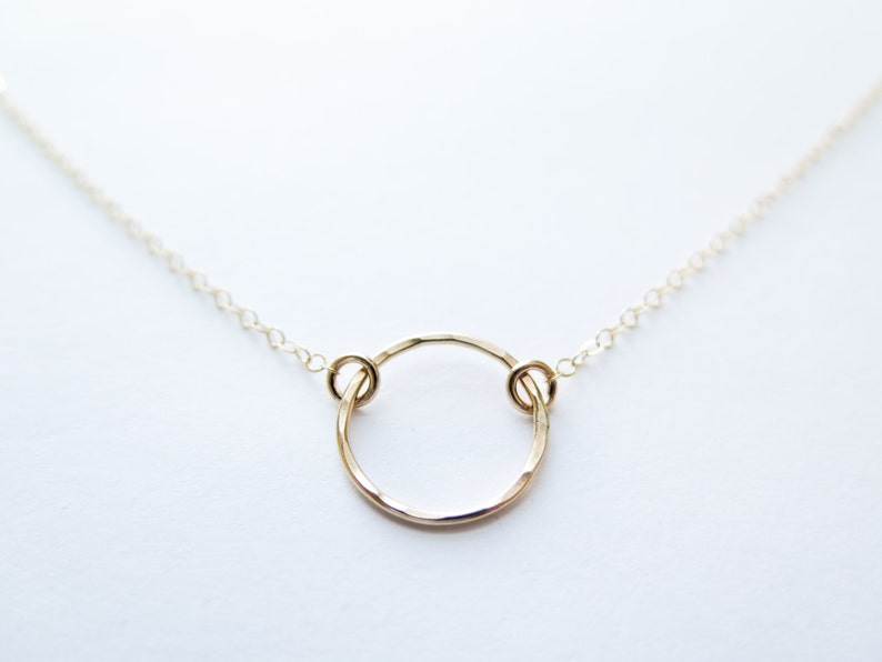 Karma Necklace, Dainty Circle Necklace, 14k Gold Fill or Sterling Silver Hammered Open Circle by Betsy Farmer Designs image 1