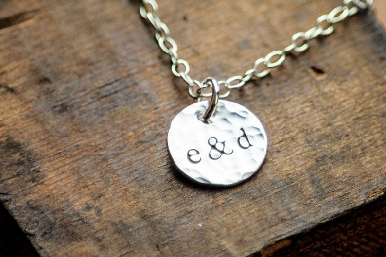 Personalized Couples Initials Necklace Hand Stamped Sterling Wedding Gift image 1