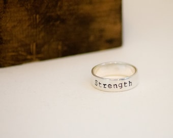 Word of the Year - Strength Ring - Sterling SIlver  - Hand Stamped - Personalized