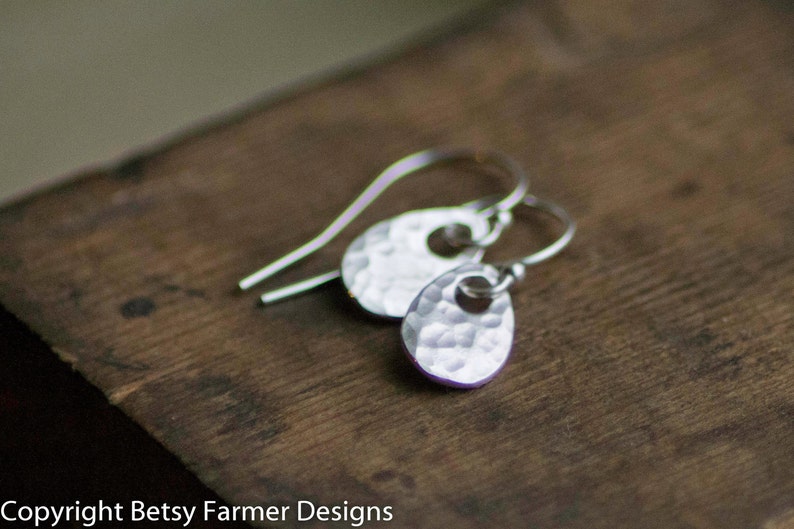 Simple Dainty Teardrop Sterling Silver Earrings Rustic Hammered Finish image 1