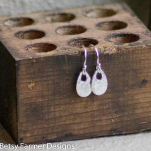 Simple Dainty Teardrop Sterling Silver Earrings Rustic Hammered Finish image 4