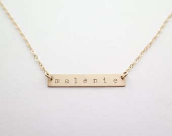 Custom Stamped Name Gold Fill Bar Necklace - Hand Stamped Jewelry by Betsy Farmer Designs