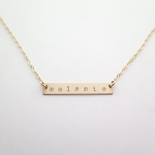 Custom Stamped Name Gold Fill Bar Necklace - Hand Stamped Jewelry by Betsy Farmer Designs