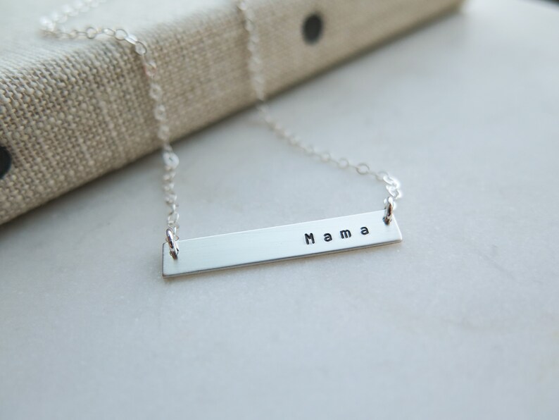Mama Necklace Rose Gold Fill Bar Necklace Hand Stamped Jewelry by Betsy Farmer Designs Sterling and 14 KT Gold Fill image 7