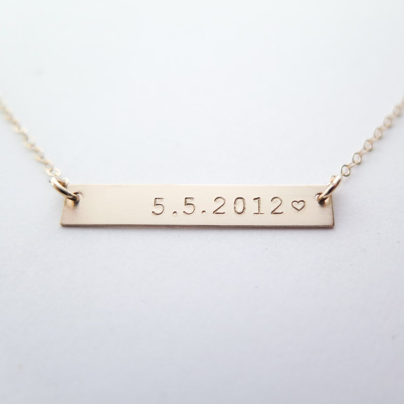 Personalized Date Custom Gold Fill Bar Necklace Hand Stamped Jewelry by Betsy Farmer Designs image 3