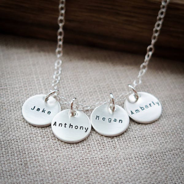 Name Necklace - Hand Stamped Sterling Silver Jewelry by Betsy Farmer Designs - Grandkid Jewelry, Personalized, Custom Names