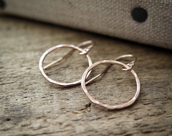 Rose Gold Circle Earrings Hammered Rings Rustic Simple