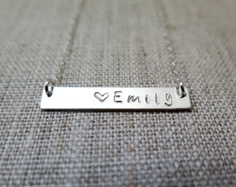 Customized Word Name with Heart Bar Necklace - Hand Stamped Jewelry - Custom Necklace by Betsy Farmer Designs