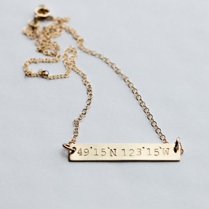 Coordinates Latitude and Longitude Customized Gold Bar Coordinate Jewelry Hand Stamped Jewelry Necklace by Betsy Farmer Designs image 3